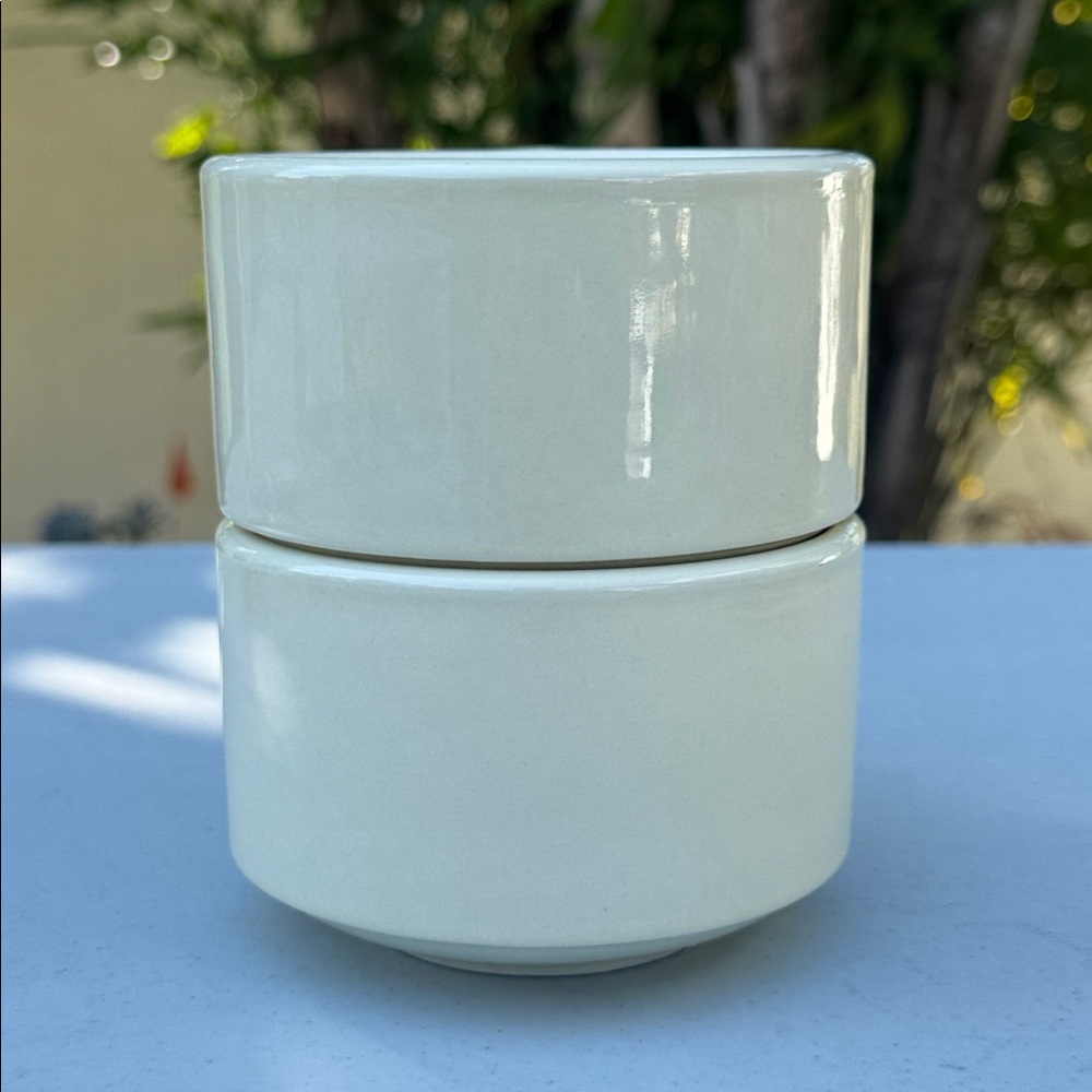 Vintage Cream Ceramic Stackable Soup Coffee Mugs - Picture 2 of 4